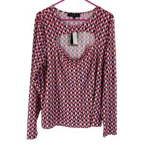 Eloquii Cutout Geometric Blouse Top Sz 22 24 Womens Long Sleeve Pink Sheer